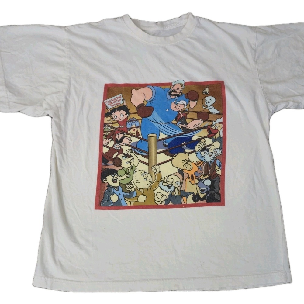 Vintage 90s Cartoon T Shirt White Normcore Kidcore Size XL Popeye Betty Boop